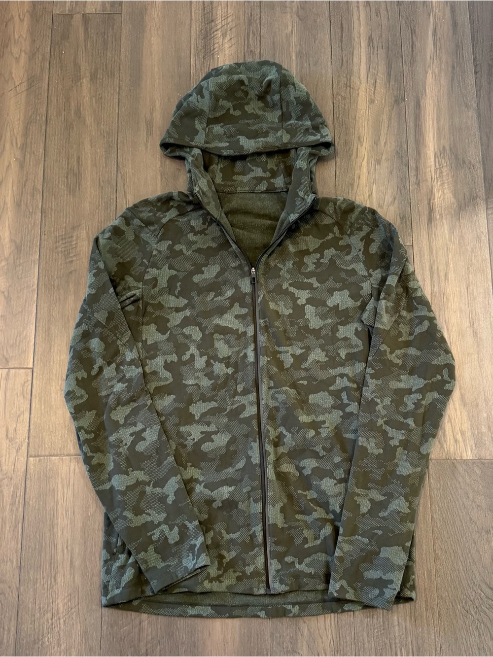 Lululemon Surge Warm Full Zip Jacquard Heritage Camo Olive Green Hood Jacket L